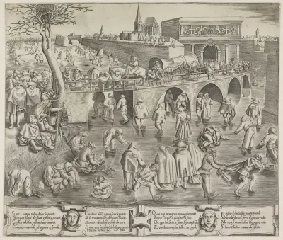 Schaatsenrijders bij de Sint-Jorispoort te Antwerpen