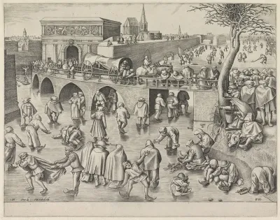 Schaatsenrijders bij de Sint-Jorispoort te Antwerpen