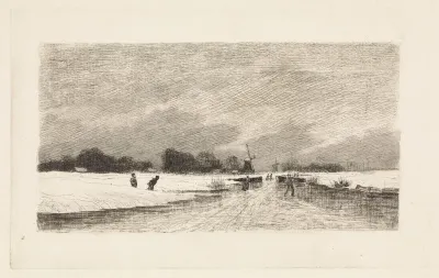 Schaatsers in een Hollands landschap
