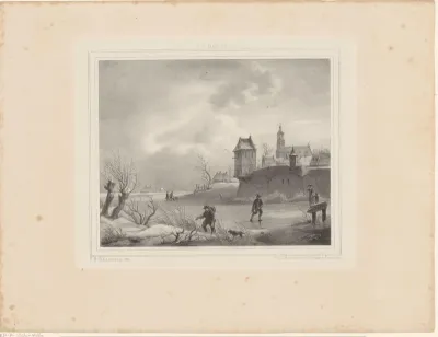 Schaatsers op bevroren rivier