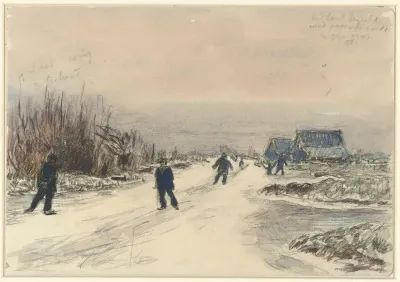 Schaatsers op een bevroren vaart