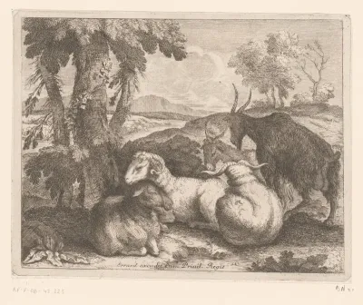 Schapen en geiten onder een boom