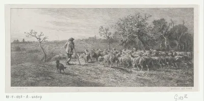 Schapenherder met kudde in een weiland