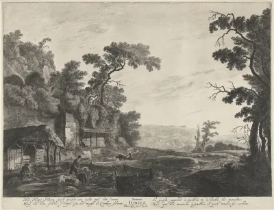 Schapenscheerders in een landschap: de maand juni en het seizoen zomer