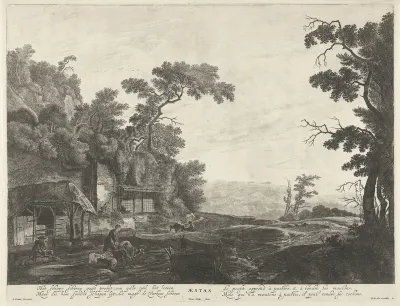 Schapenscheerders in een landschap: het seizoen zomer