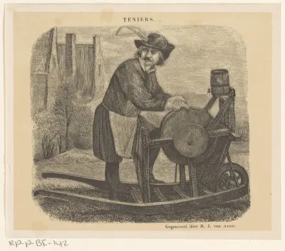 Scharenslijper in een landschap met huizen