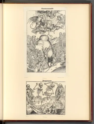 Schedel, Hartmann: Weltchronik, Antichrist; Totentanz (Buchillustration)