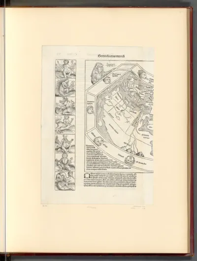 Schedel, Hartmann: Weltchronik, verschiedene Missbildungen, Weltkarte (Buchillustration)