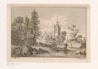 Scheepstimmerwerf met een kerk op de achtergrond