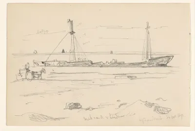 Scheepswrak op het strand bij Zandvoort