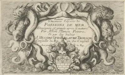 Schelpvormig cartouche met zeedieren