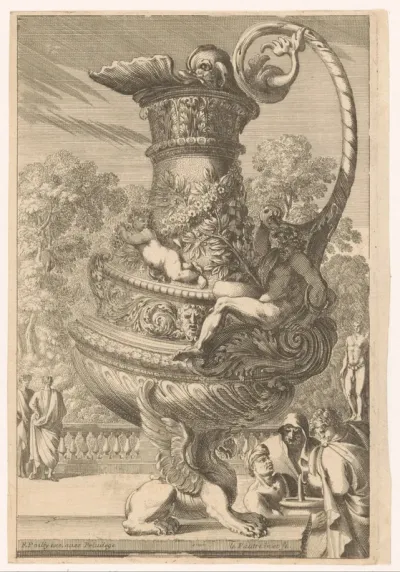Schenkkan met griffioen als voet