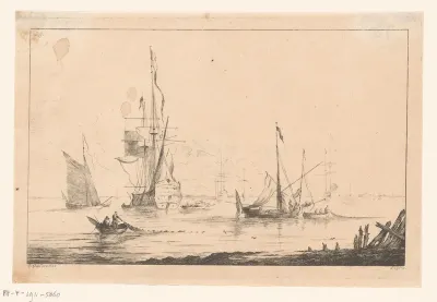 Schepen en boten aan de kust