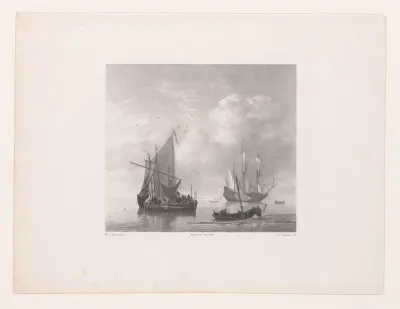 Schepen en roeiboten op zee