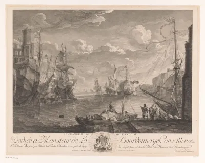 Schepen in een haven aan een rotsachtige kust
