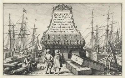 Schepen in een haven met goederen op de kade