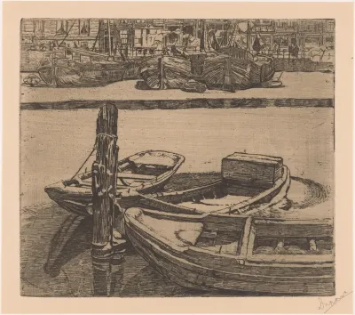 Schepen in het Damrak in Amsterdam