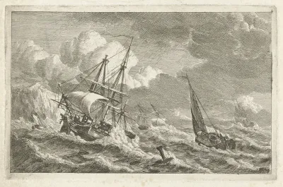 Schepen in nood bij een rotsachtige kust