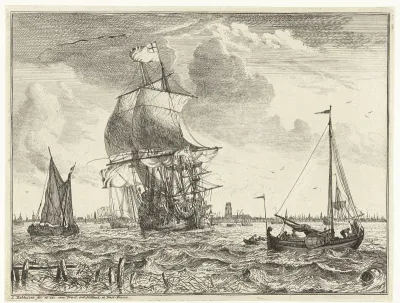 Schepen op de Maas bij Rotterdam