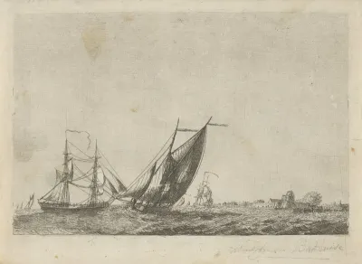 Schepen op zee bij een vesting