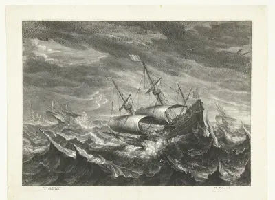 Schepen op zee met hoge golven