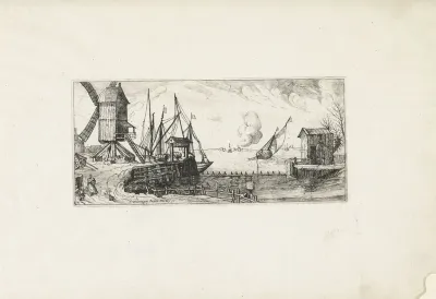 Schepen voor de gesloten ingang van een haven