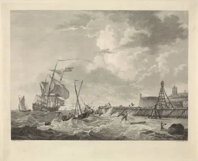 Schepen voor de kust bij Harlingen