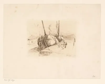 Schepen worden op het strand getrokken