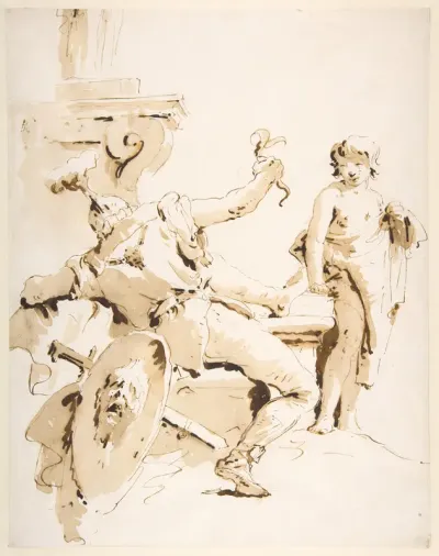 Scherzo di Fantasia: Seated Warrior Holding a Serpent, and Standing Youth