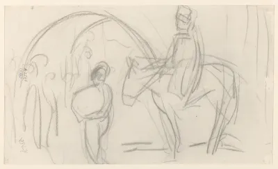 Schets met figuren, waarvan een te paard