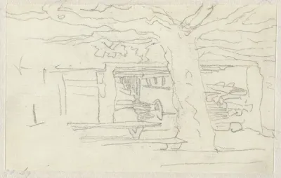 Schets van een landschap met boom