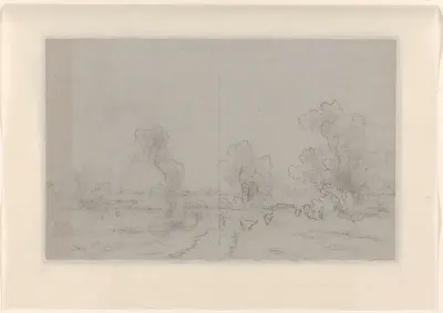 Schets van een landschap met enkele beesten
