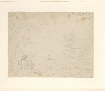 Schets van een landschap met herdersjongen onder boom