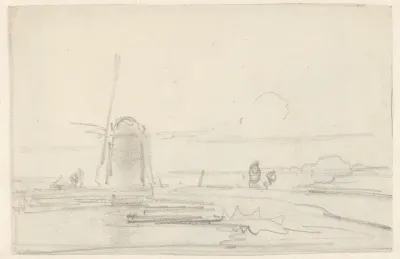 Schets van een landschap met molen aan het water