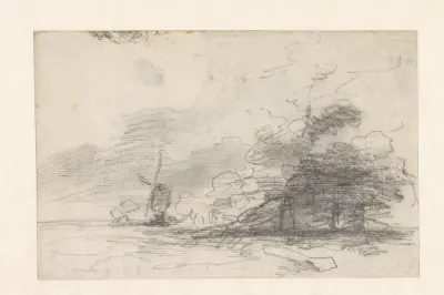 Schets van een landschap met molen in het verschiet