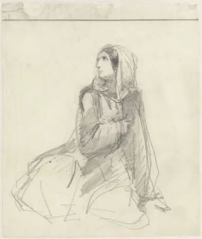 Schets van een vrouw, met een doek over het hoofd