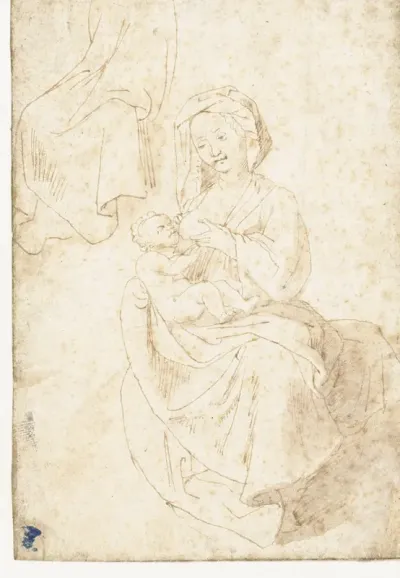 Schets van een zittende, zogende Madonna