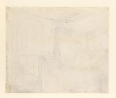 Schets van enkele personen in een interieur