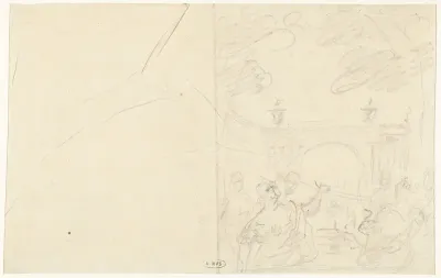 Schets van figuren in een landschap