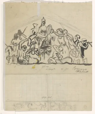Schets van het front timpaan van het Koninklijk Paleis te Amsterdam