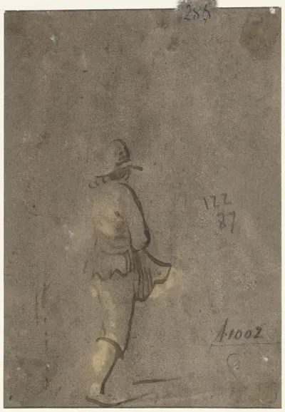 Schets van jongen, naar rechts lopend