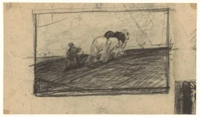 Schets van ploegende paarden