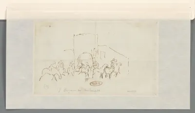 Schets van ruiters bij een poort