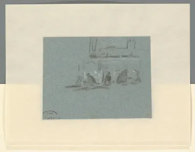 Schets van werklui op een bouwterrein
