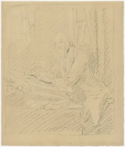 Schets voor een portret van een schrijvende man in een interieur, driekwart naar links (C. Ploos van Amstel?)