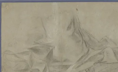 Schets voor het kleed van een knielende priester