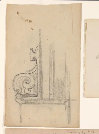 Schetsblad met architectuurstudie, een console