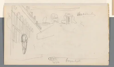Schetsblad met architectuurstudies, gevel van een woonblok