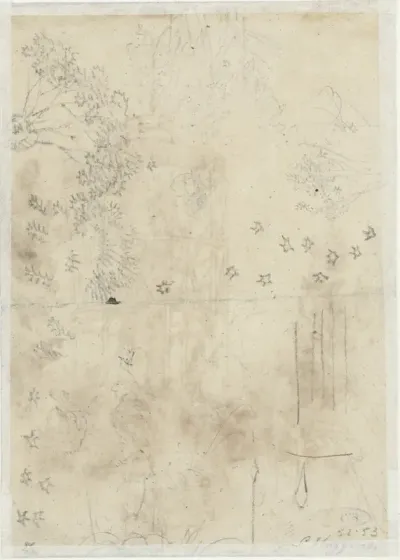 Schetsblad met bomen en sterren