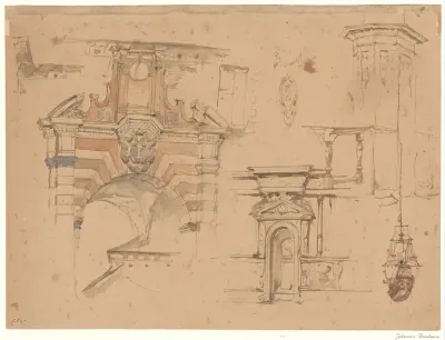 Schetsblad met detailstudies van architectuur